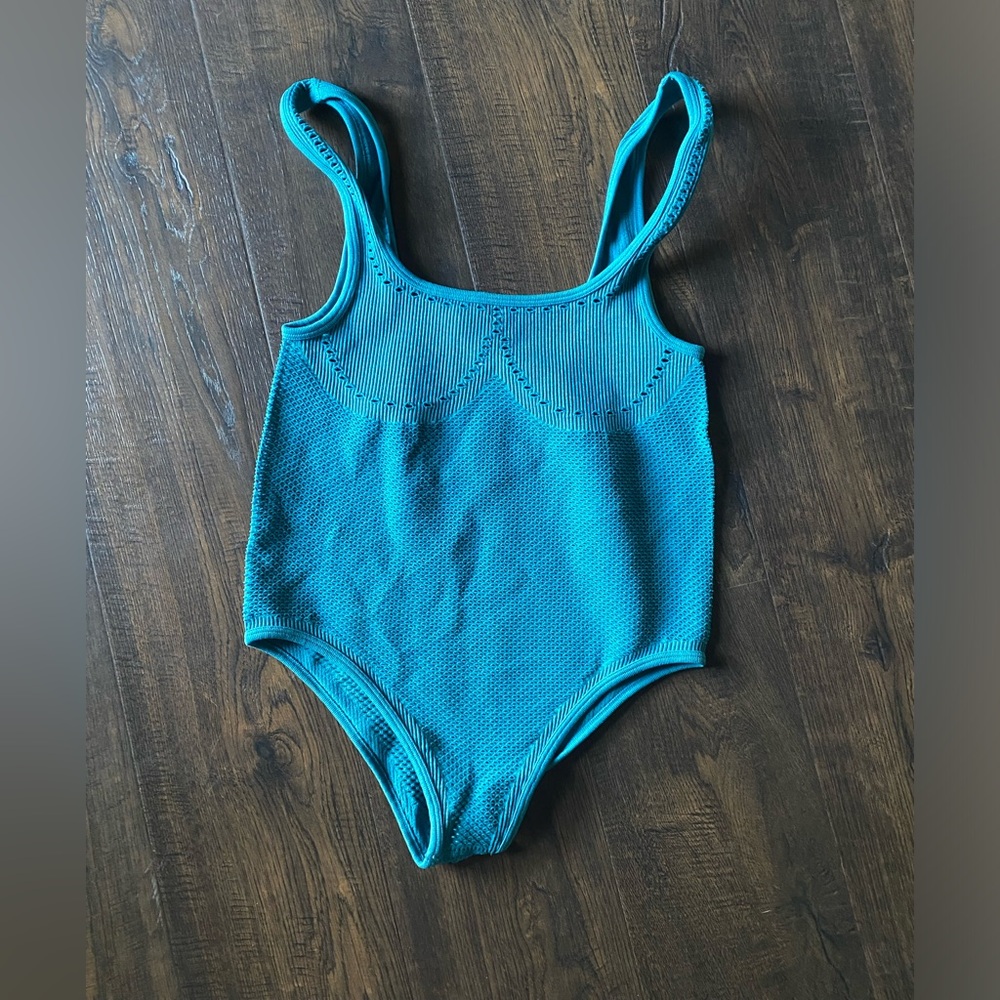 zara women’s medium large petro blue seamless sleeveless nylon elastane bodysuit